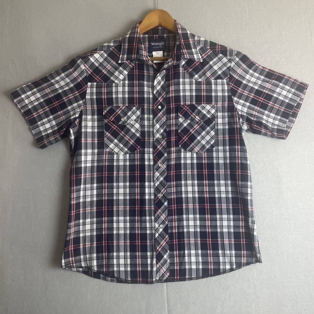 Wrangler Western Short Sleeve Shirt Mens‎ Large Plaid Button Up Cowboy Rodeo